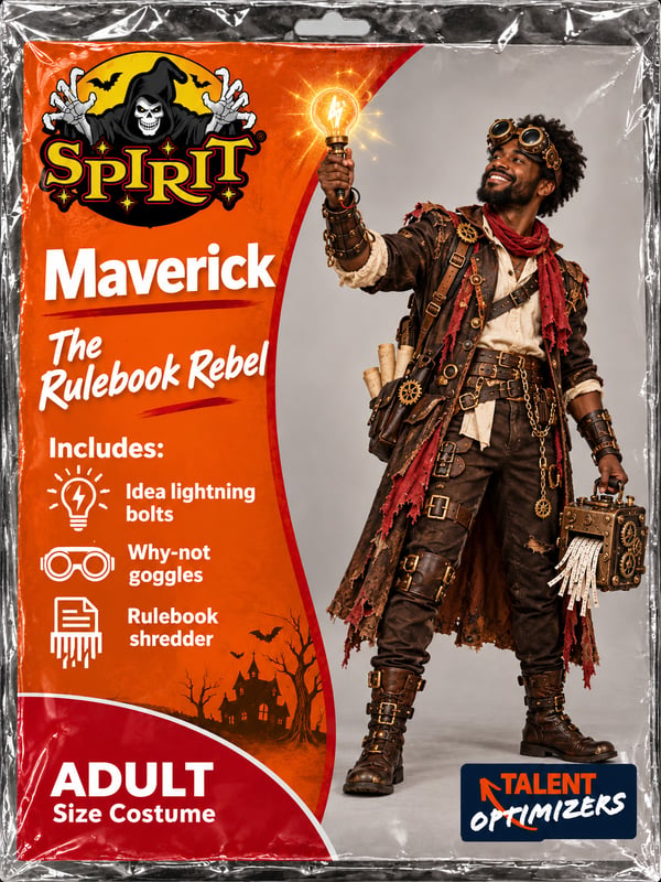 Halloween costume for the PI Maverick Reference Profile: The Rulebook Rebel